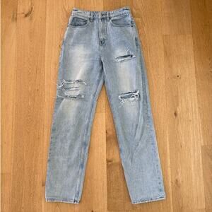 Ksubi Jeans Straight Leg Distressed Size 28 Light Wash Blue